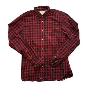 Scotch & Soda Mens Flannel Shirt Slim Button Up Long Sleeve Red Black Plaid sz M